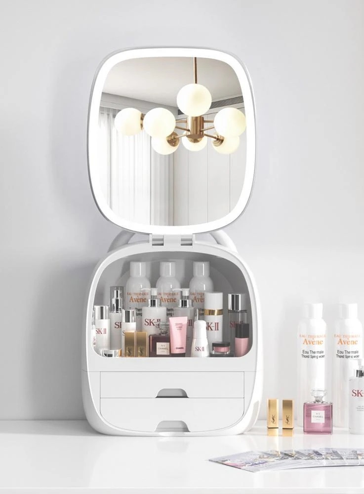 صندوق تخزين وتنظيم المكياج مع مرآة ذكية Elfa Magic box