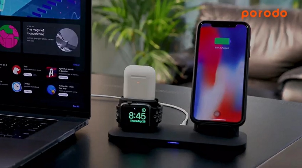 شاحن لاسلكي PORODO 3 in 1 charging station 